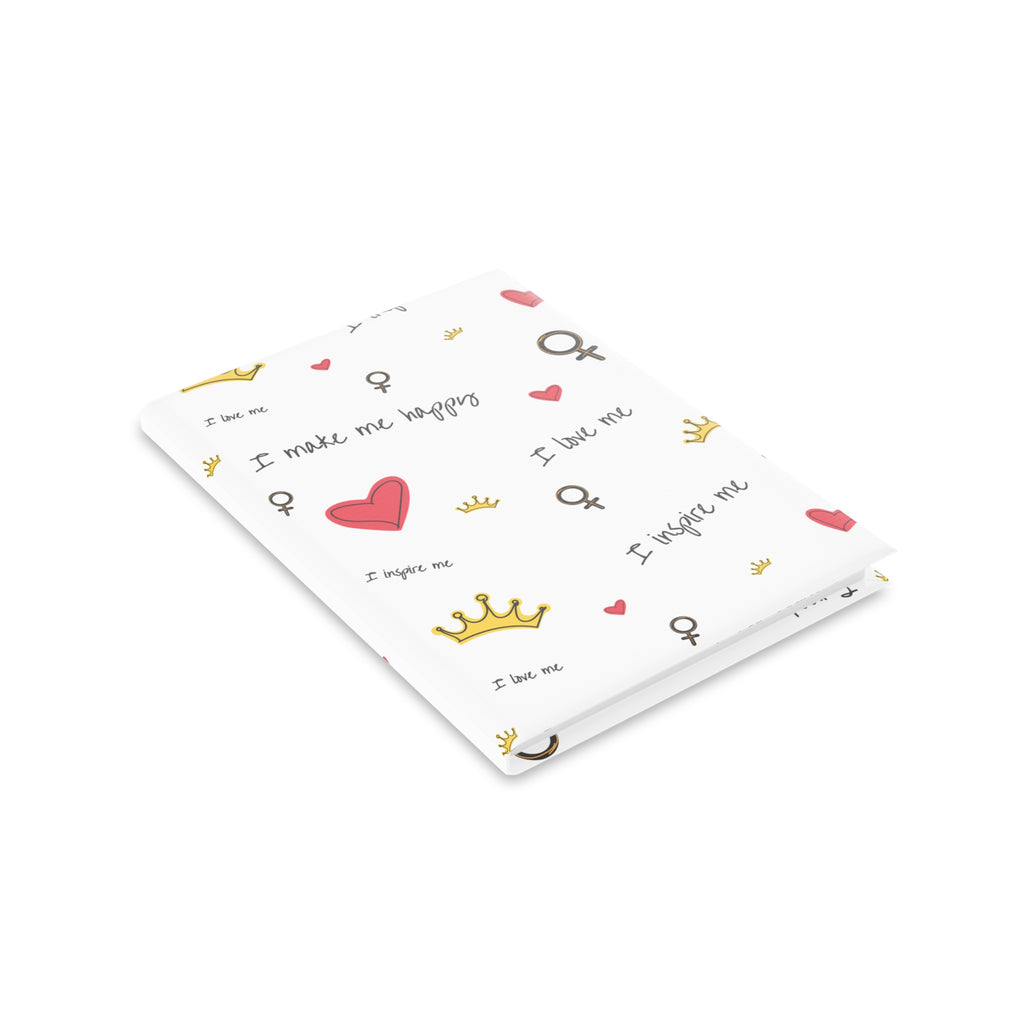 Self-Love Hardcover Notebook — Puffy Cover Journal with "I love me / I make me happy" Pattern