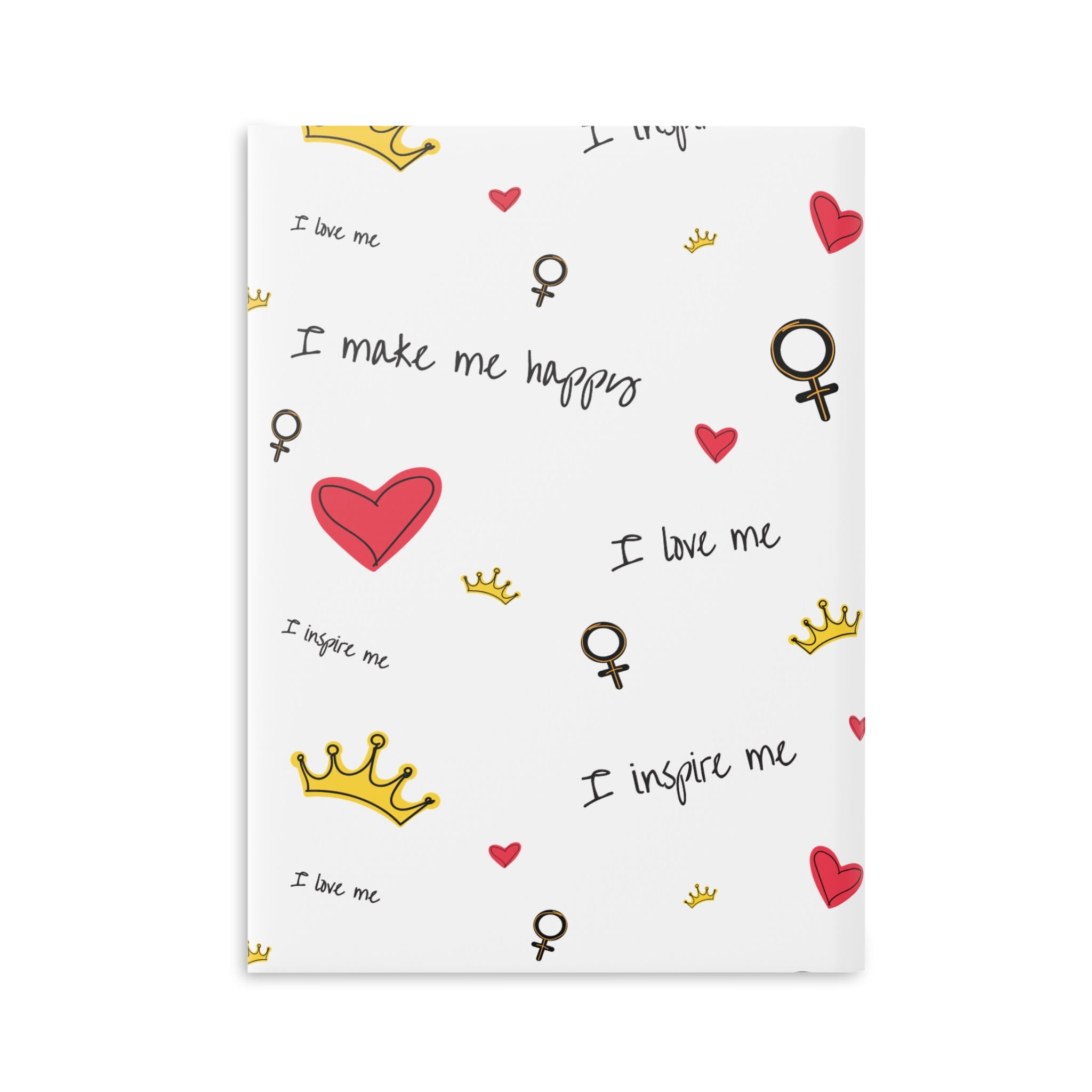 Self-Love Hardcover Notebook — Puffy Cover Journal with "I love me / I make me happy" Pattern