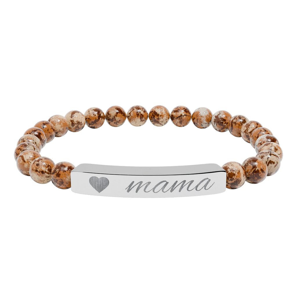 Engraved "mama" Natural Stone Stretch Bracelet — Heart Bar Beaded Bracelet