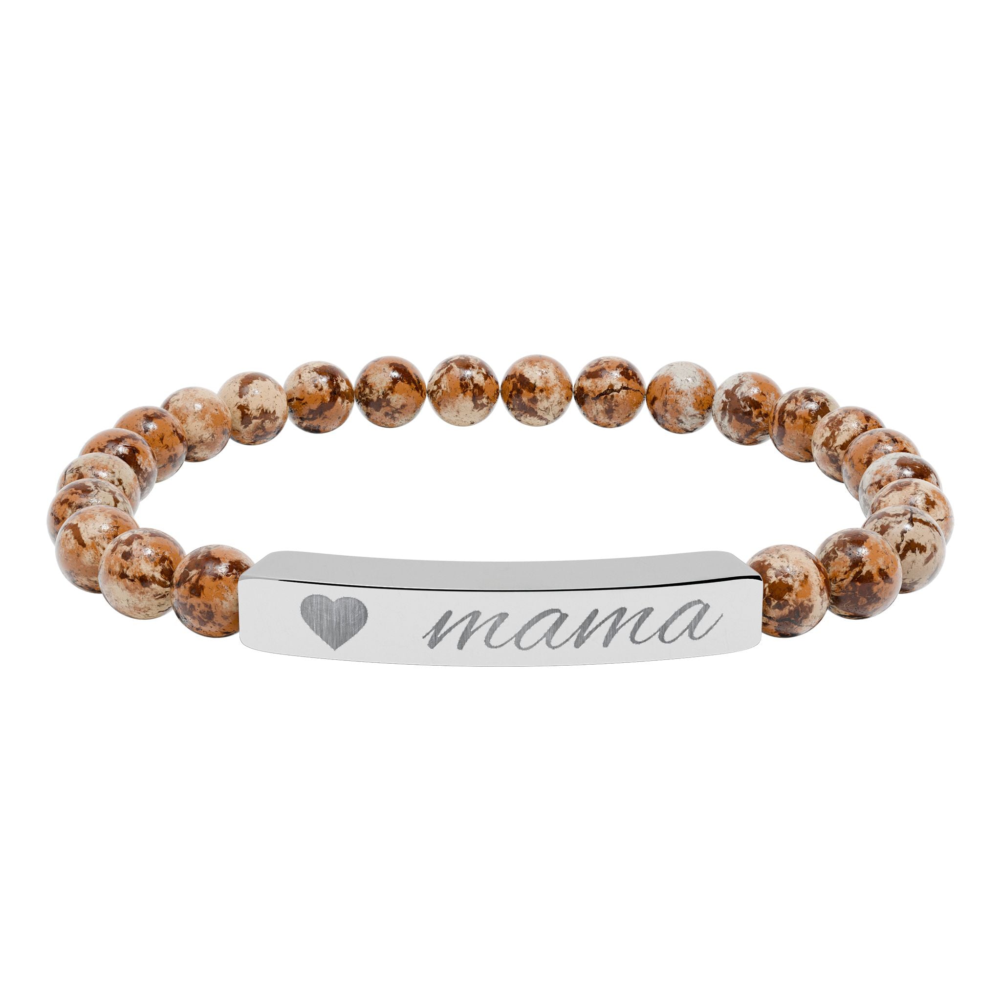 Engraved "mama" Natural Stone Stretch Bracelet — Heart Bar Beaded Bracelet