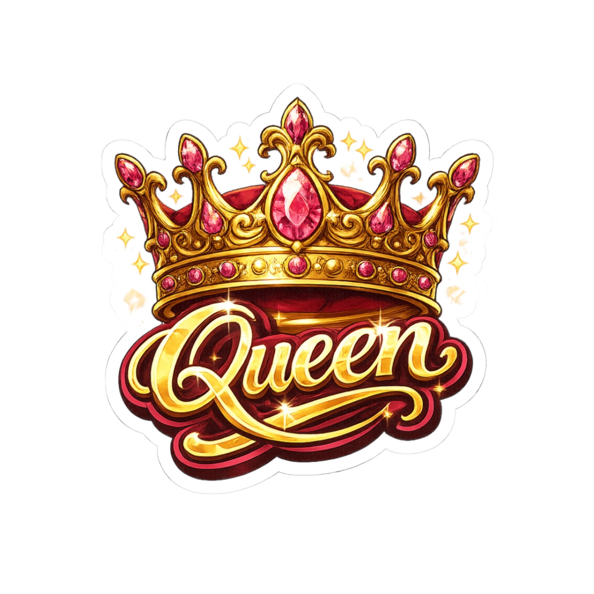 Queen Crown Sticker — Glittery Royal Script Kiss-Cut Decal