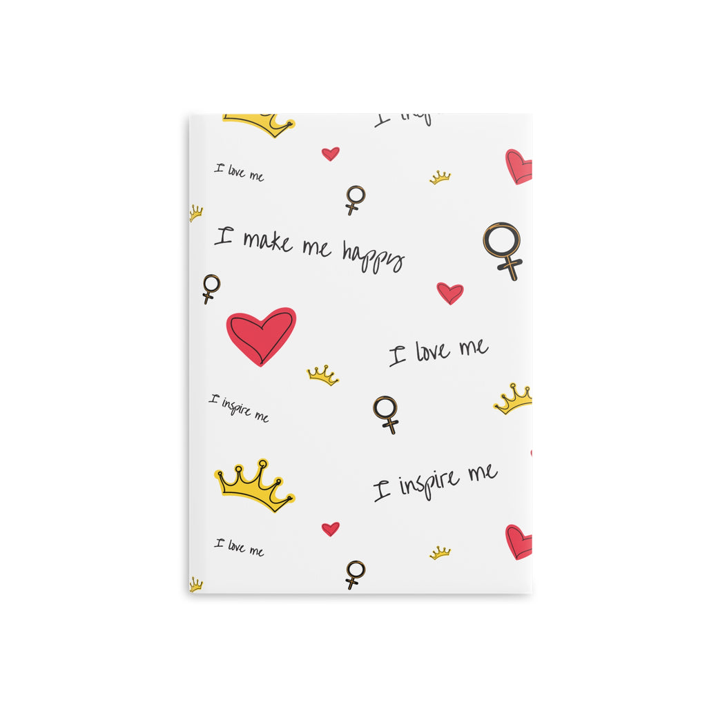 Self-Love Hardcover Notebook — Puffy Cover Journal with "I love me / I make me happy" Pattern