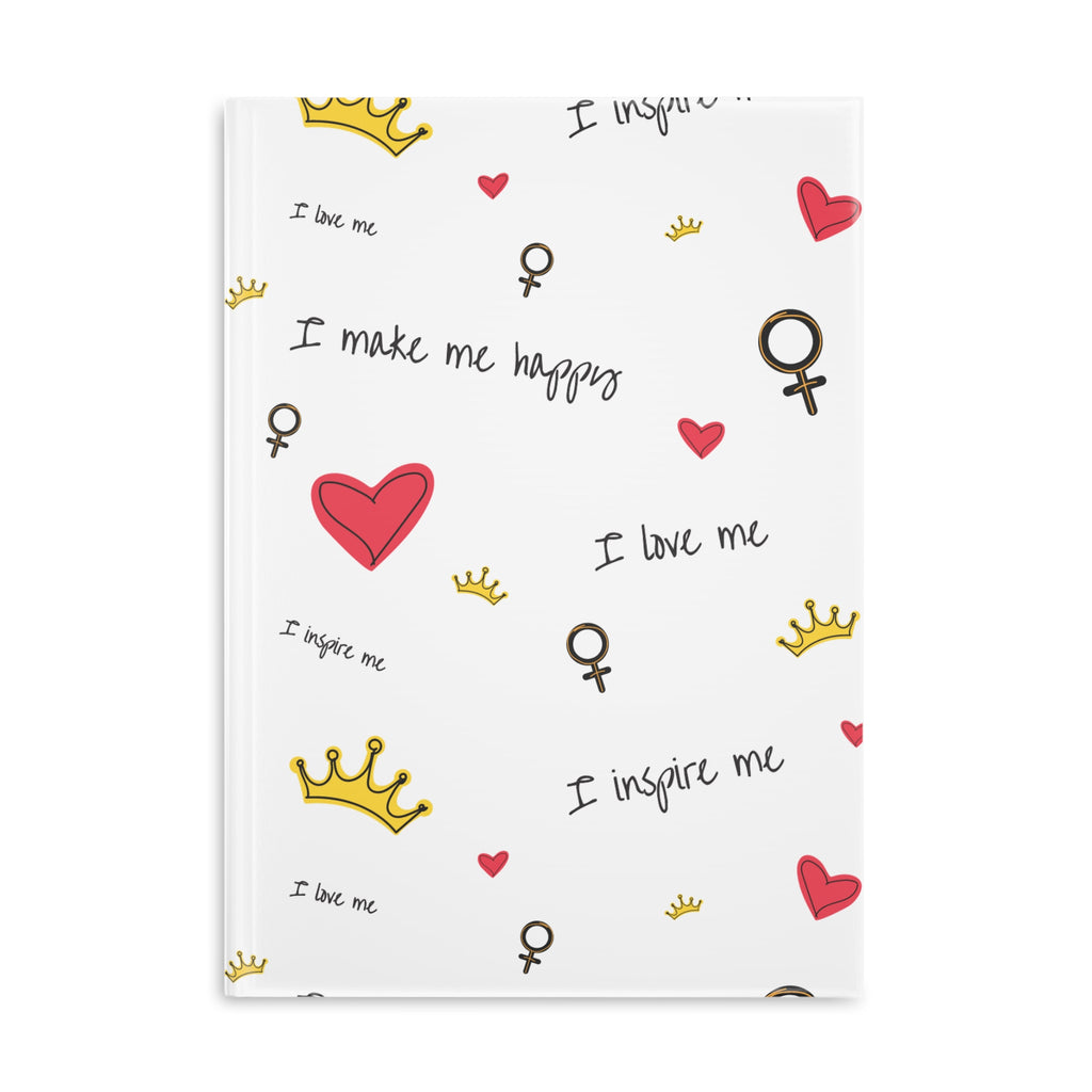 Self-Love Hardcover Notebook — Puffy Cover Journal with "I love me / I make me happy" Pattern