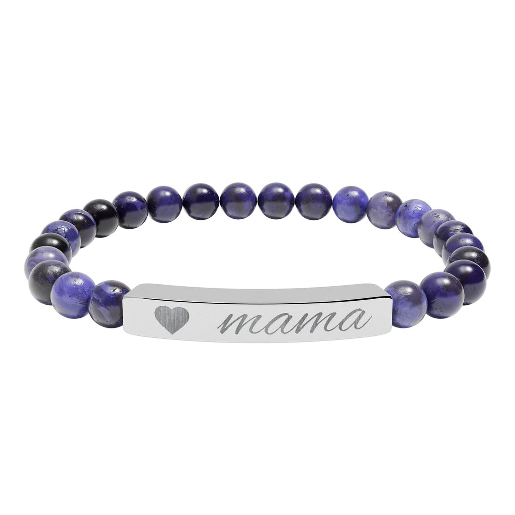 Engraved "mama" Natural Stone Stretch Bracelet — Heart Bar Beaded Bracelet