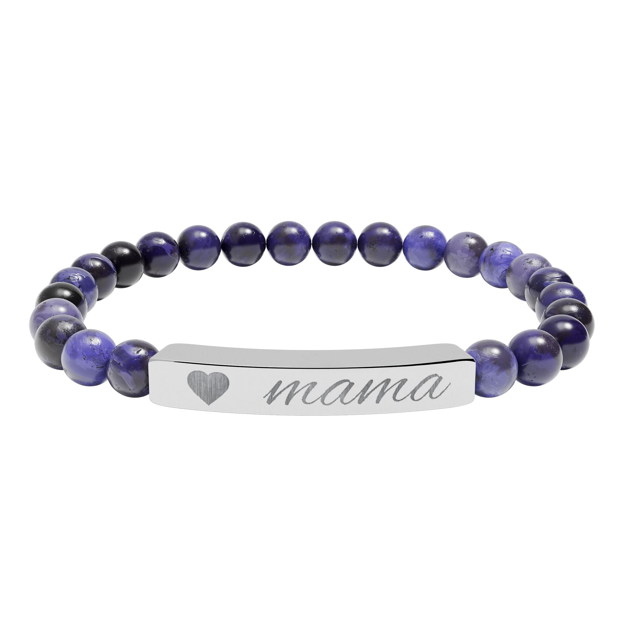 Engraved "mama" Natural Stone Stretch Bracelet — Heart Bar Beaded Bracelet