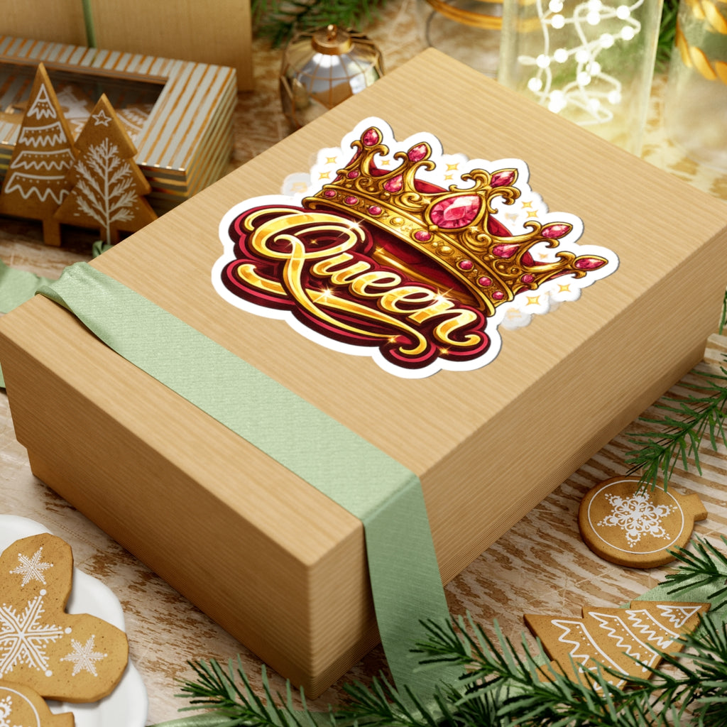 Queen Crown Sticker — Glittery Royal Script Kiss-Cut Decal