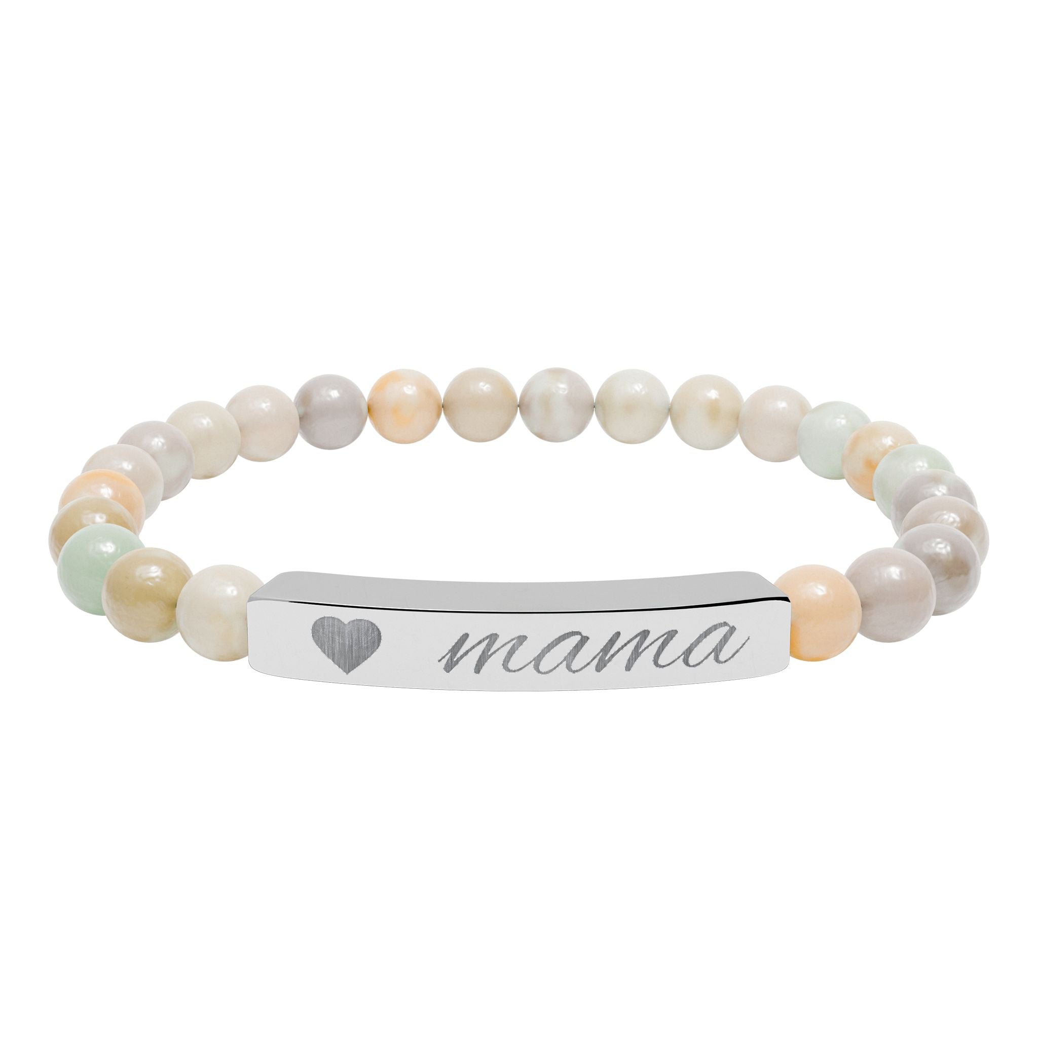 Engraved "mama" Natural Stone Stretch Bracelet — Heart Bar Beaded Bracelet