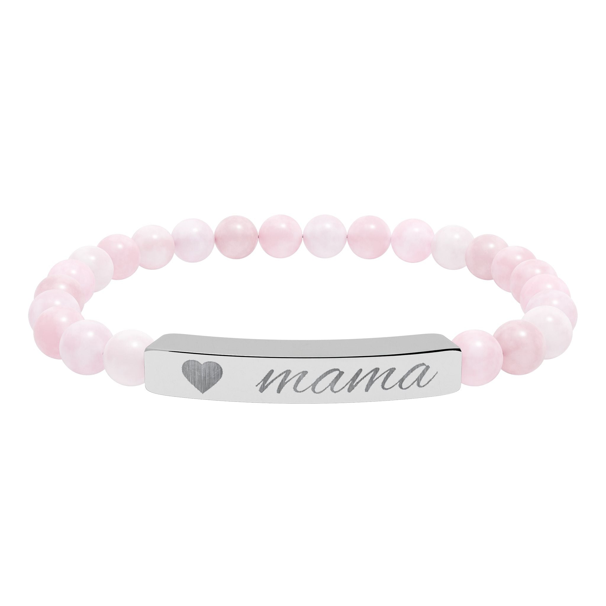 Engraved "mama" Natural Stone Stretch Bracelet — Heart Bar Beaded Bracelet