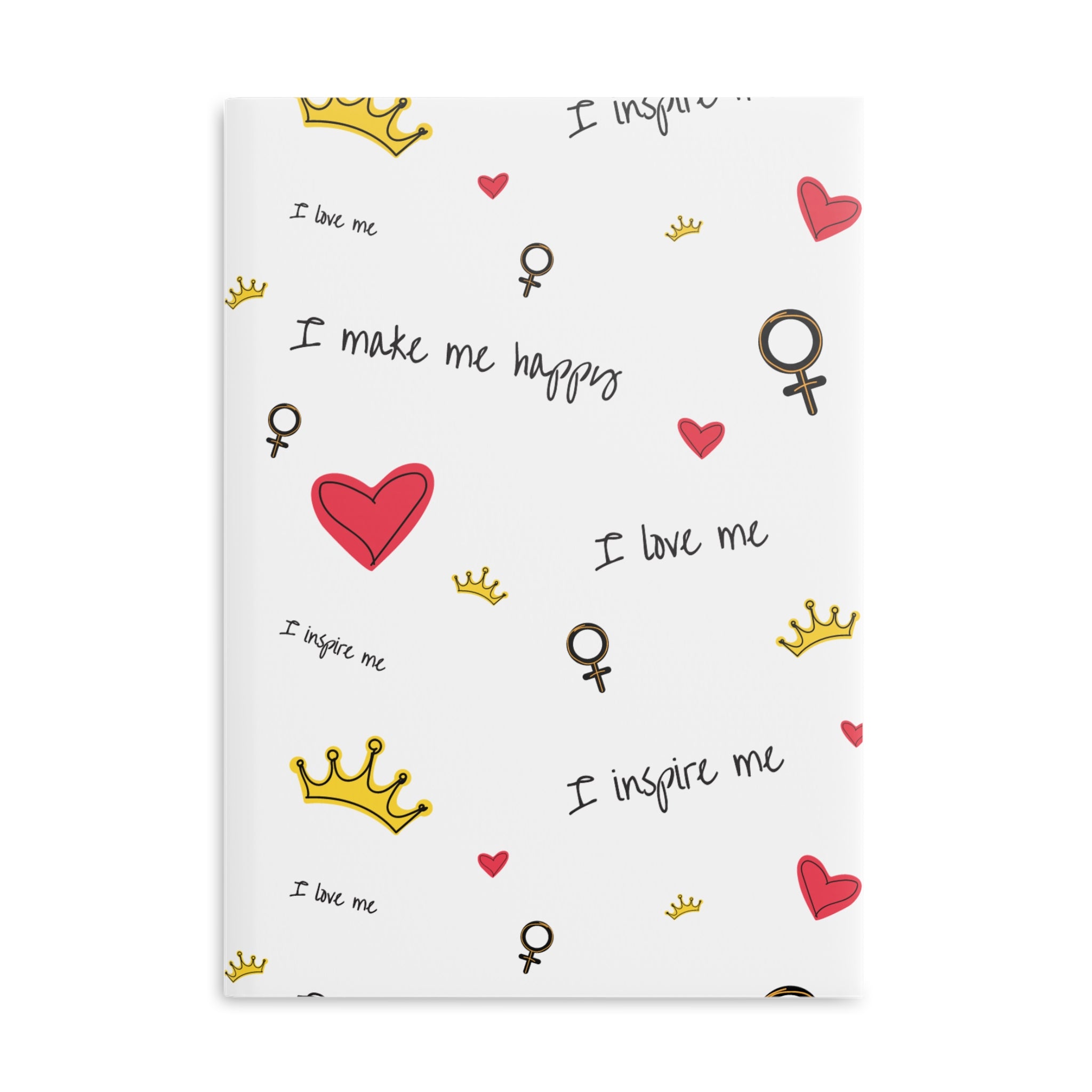 Self-Love Hardcover Notebook — Puffy Cover Journal with "I love me / I make me happy" Pattern