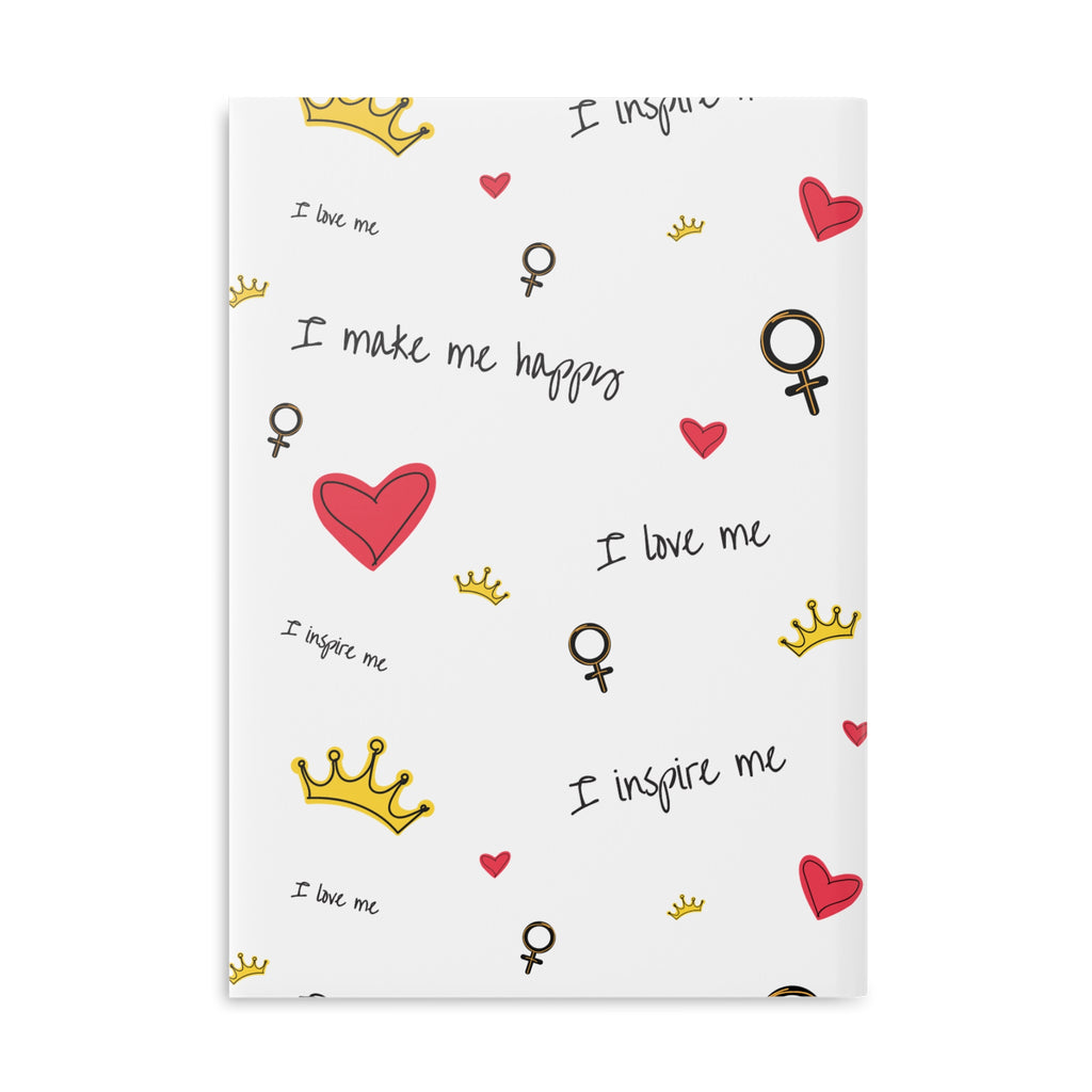 Self-Love Hardcover Notebook — Puffy Cover Journal with "I love me / I make me happy" Pattern