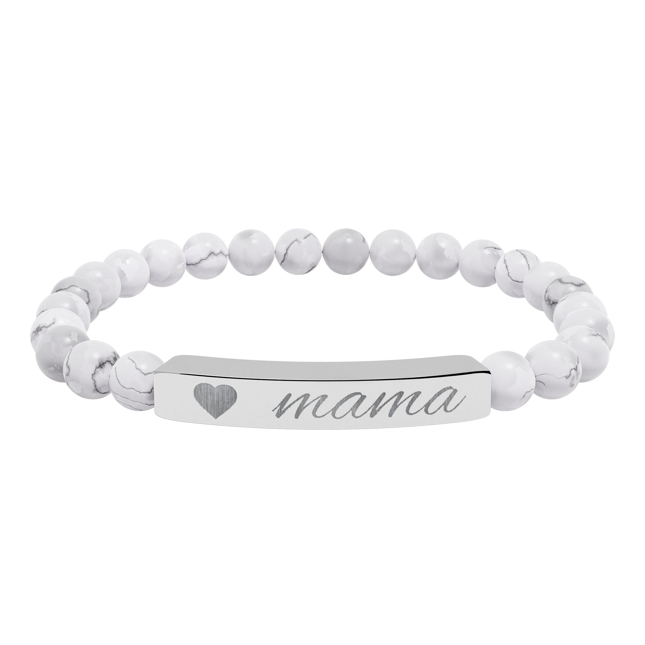 Engraved "mama" Natural Stone Stretch Bracelet — Heart Bar Beaded Bracelet