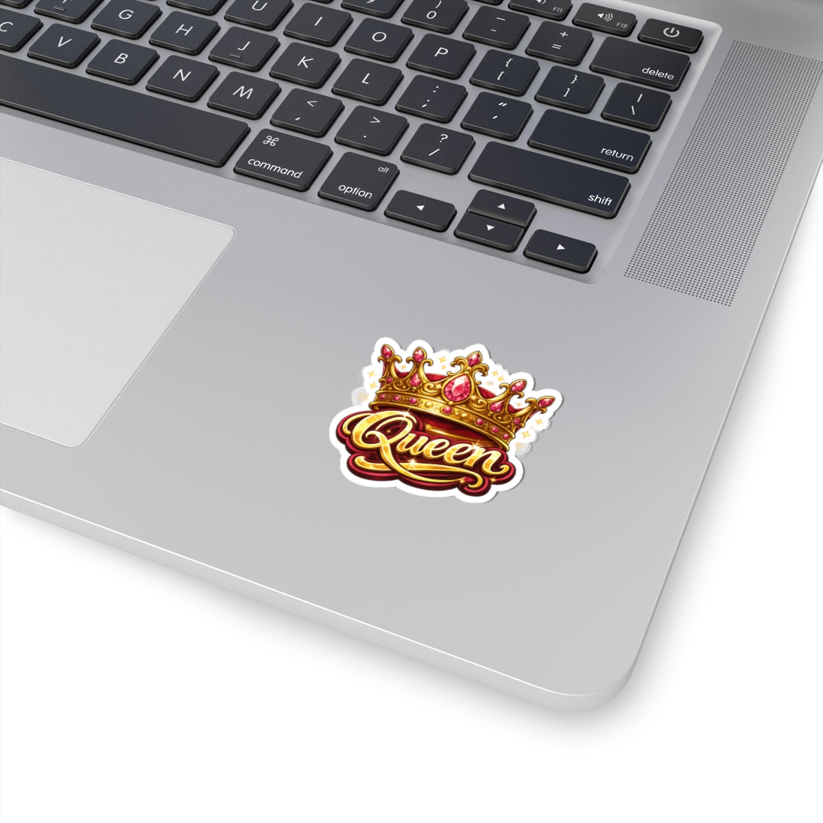 Queen Crown Sticker — Glittery Royal Script Kiss-Cut Decal
