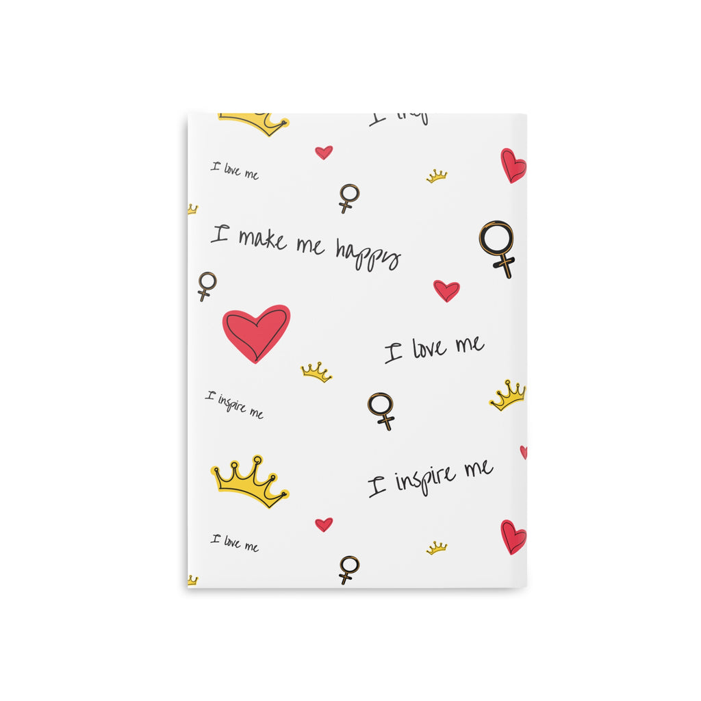 Self-Love Hardcover Notebook — Puffy Cover Journal with "I love me / I make me happy" Pattern