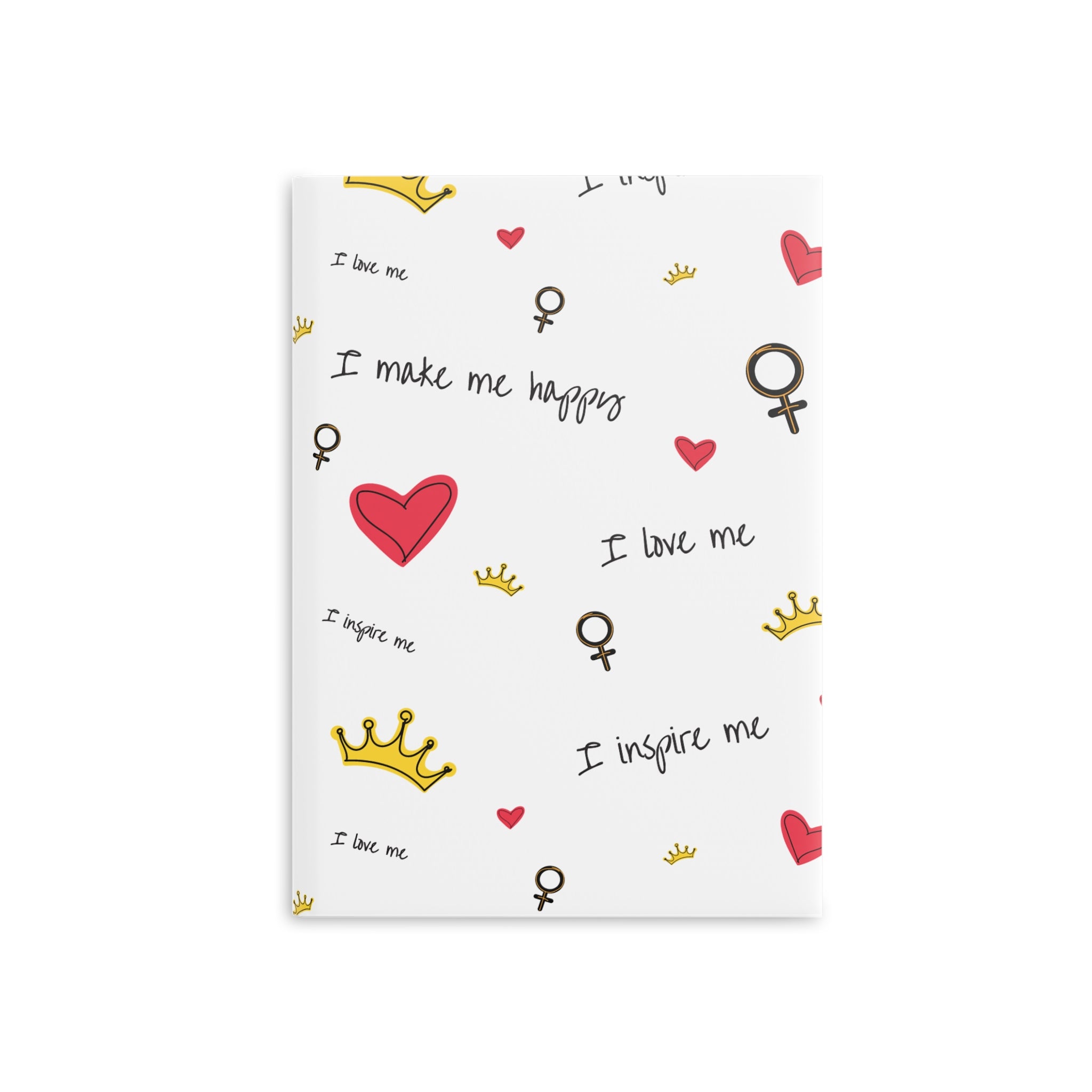 Self-Love Hardcover Notebook — Puffy Cover Journal with "I love me / I make me happy" Pattern