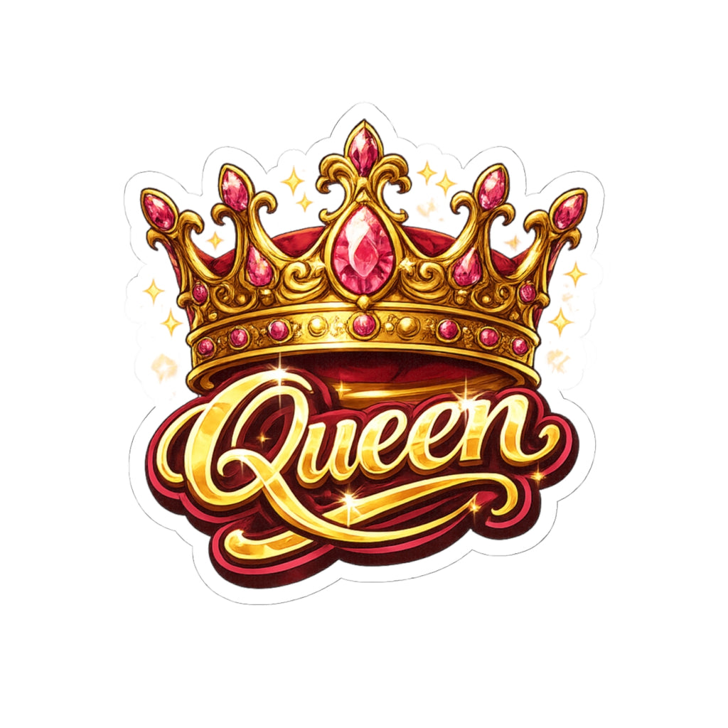 Queen Crown Sticker — Glittery Royal Script Kiss-Cut Decal