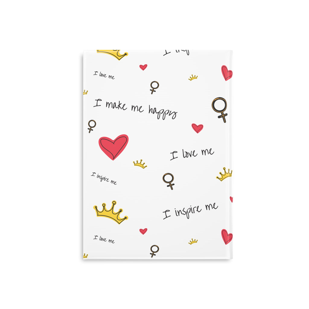 Self-Love Hardcover Notebook — Puffy Cover Journal with "I love me / I make me happy" Pattern