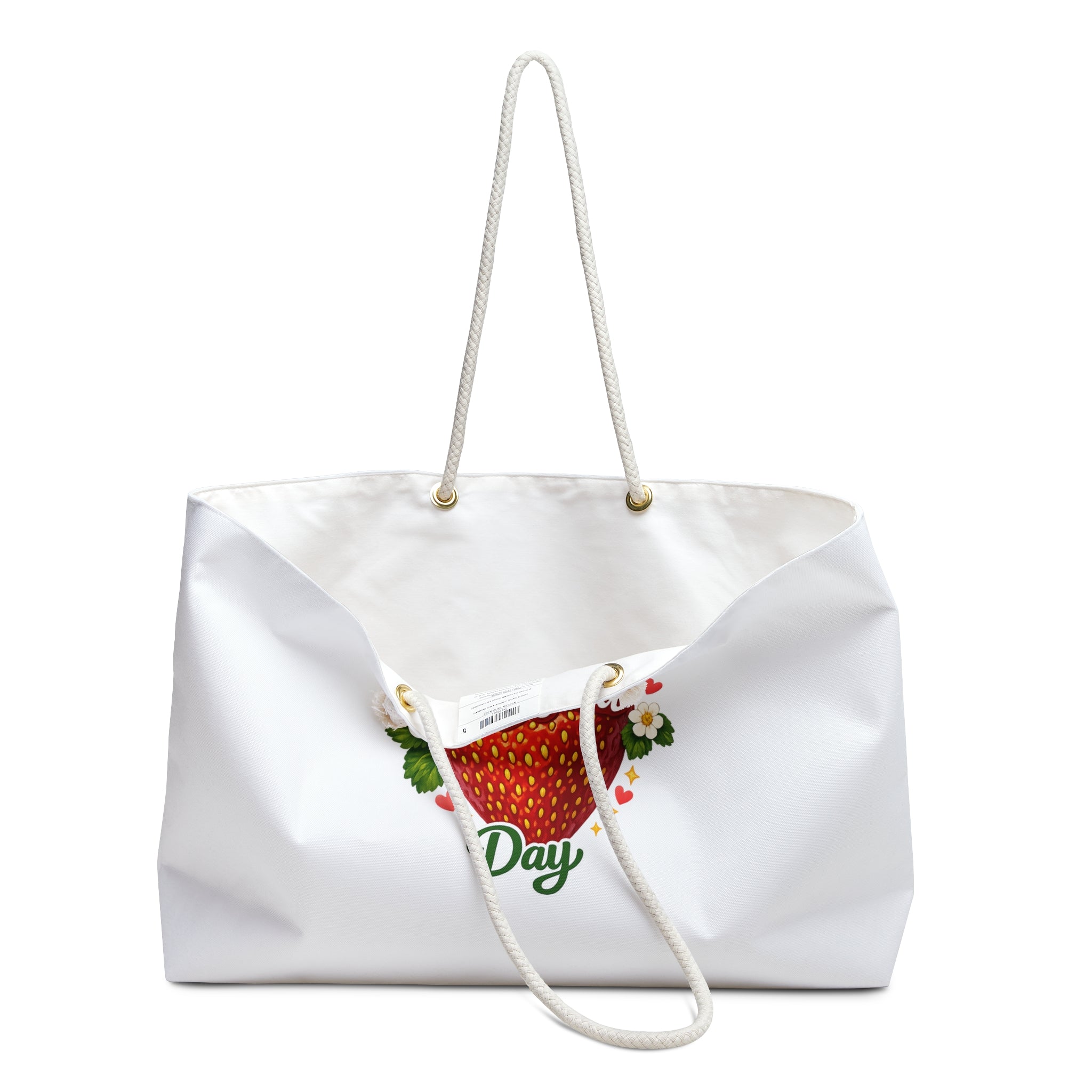 Weekender Bag — "Have a Berry Good Day" Strawberry Print Tote