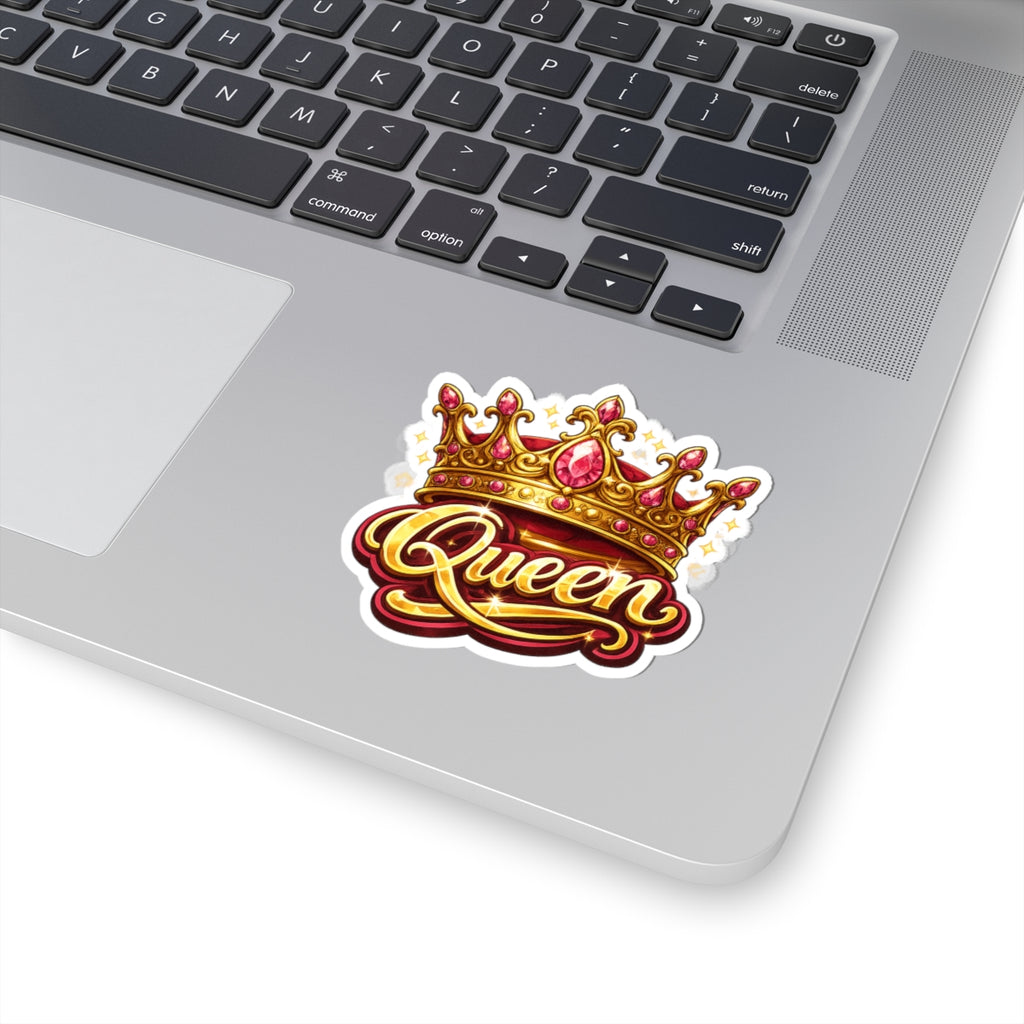 Queen Crown Sticker — Glittery Royal Script Kiss-Cut Decal