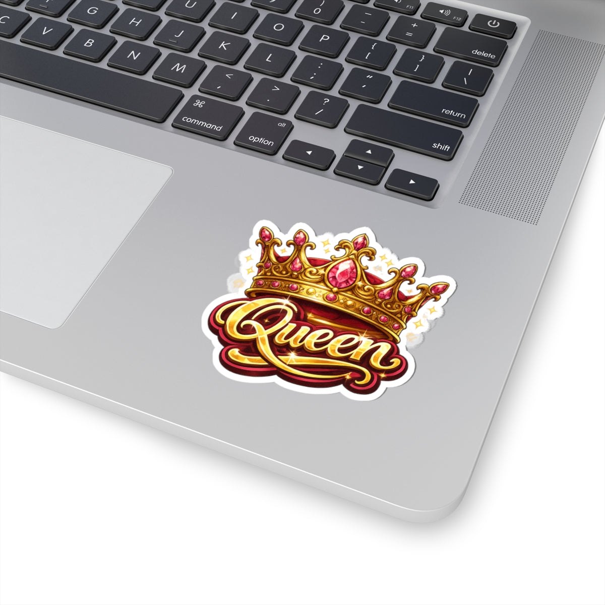 Queen Crown Sticker — Glittery Royal Script Kiss-Cut Decal