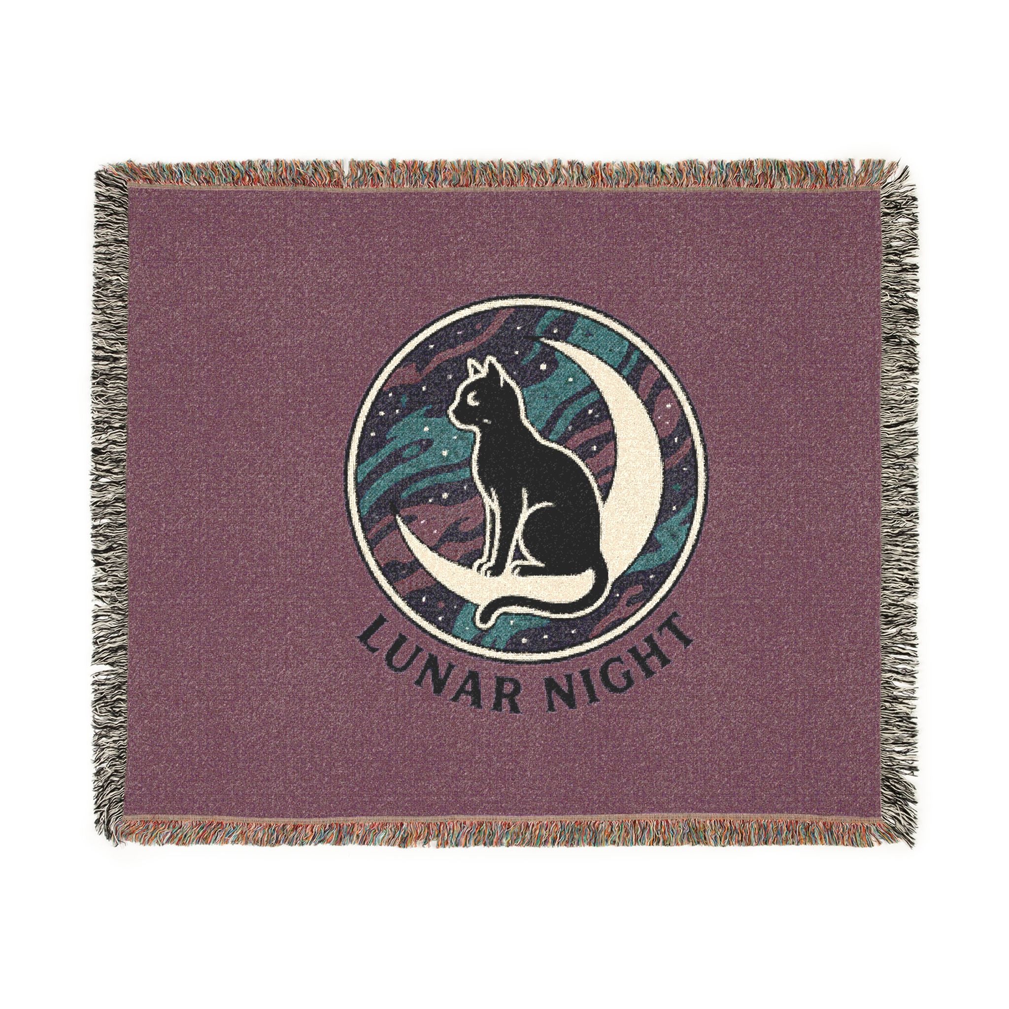 Lunar Night Cat Woven Blanket