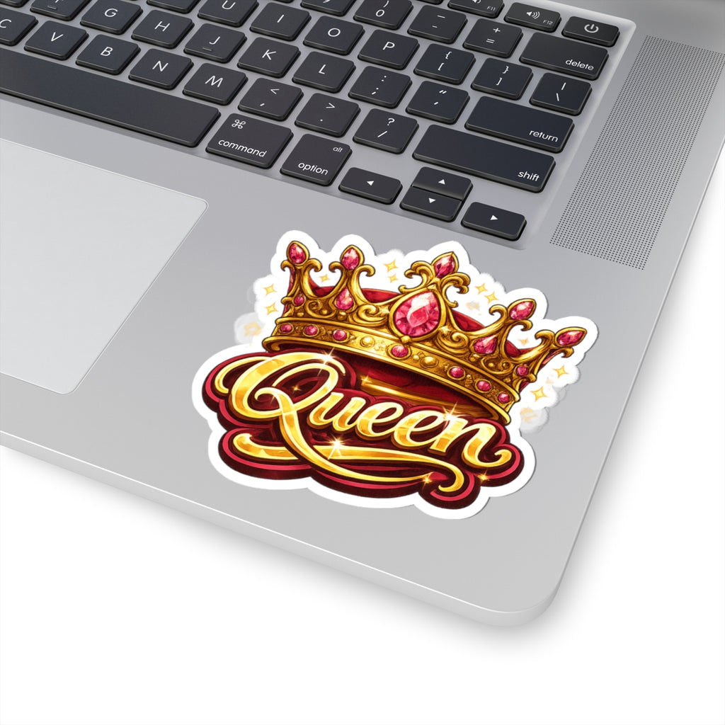 Queen Crown Sticker — Glittery Royal Script Kiss-Cut Decal