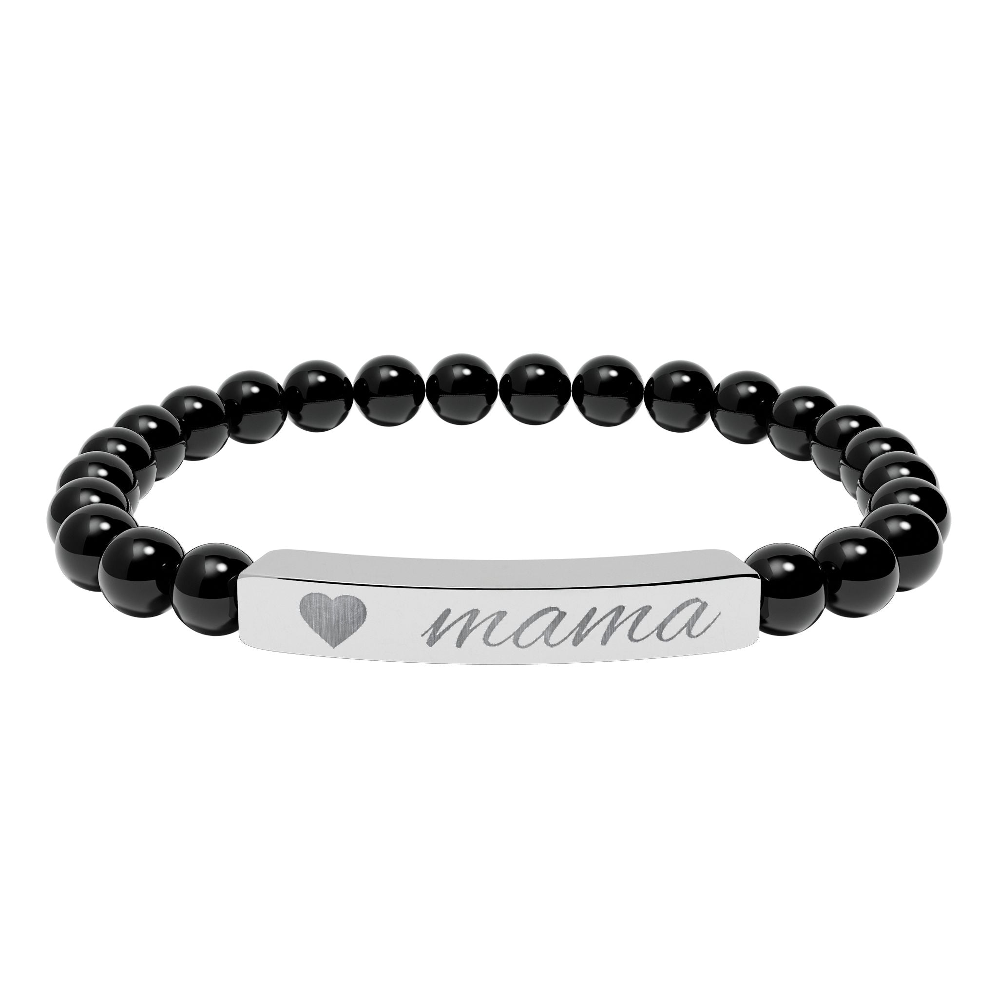 Engraved "mama" Natural Stone Stretch Bracelet — Heart Bar Beaded Bracelet