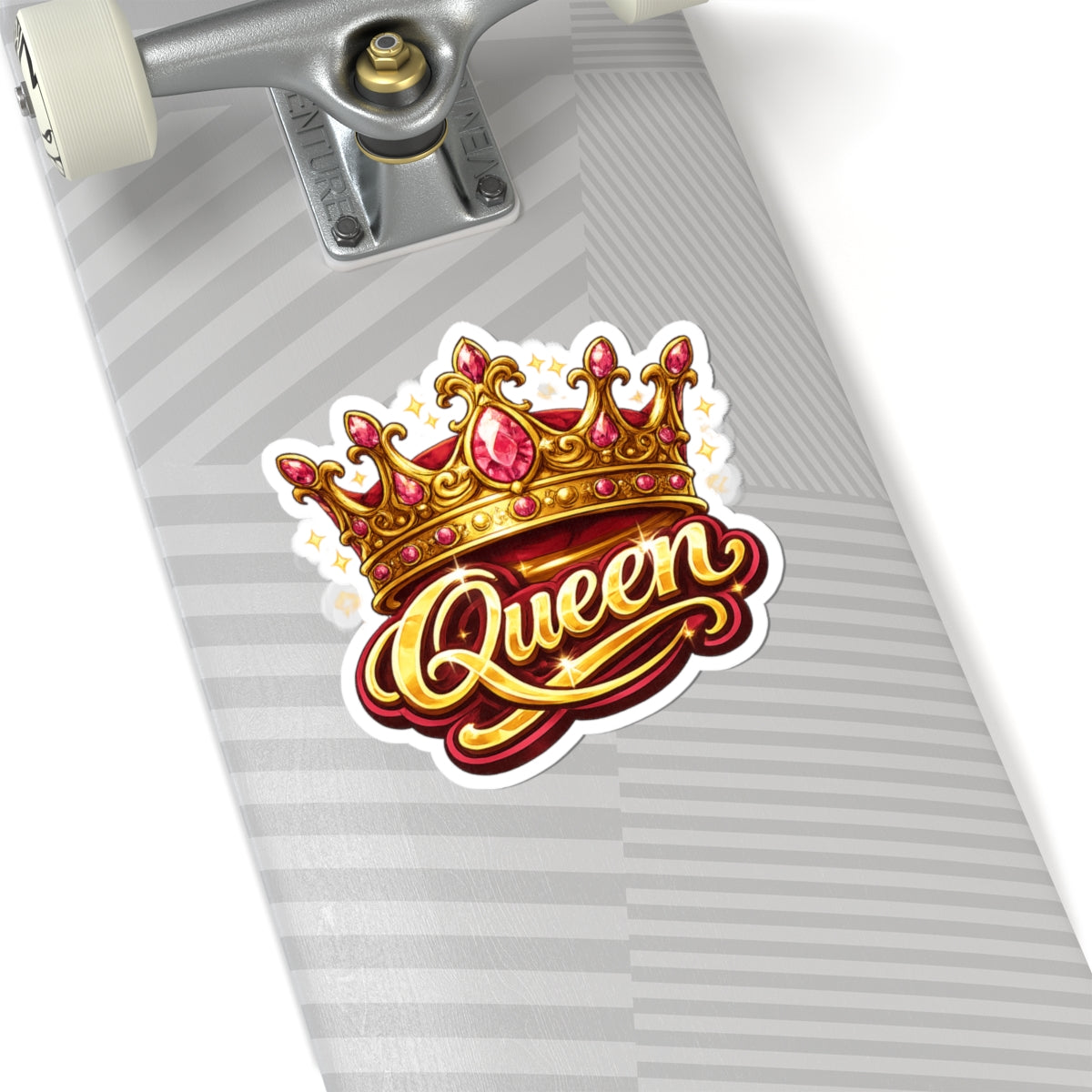 Queen Crown Sticker — Glittery Royal Script Kiss-Cut Decal