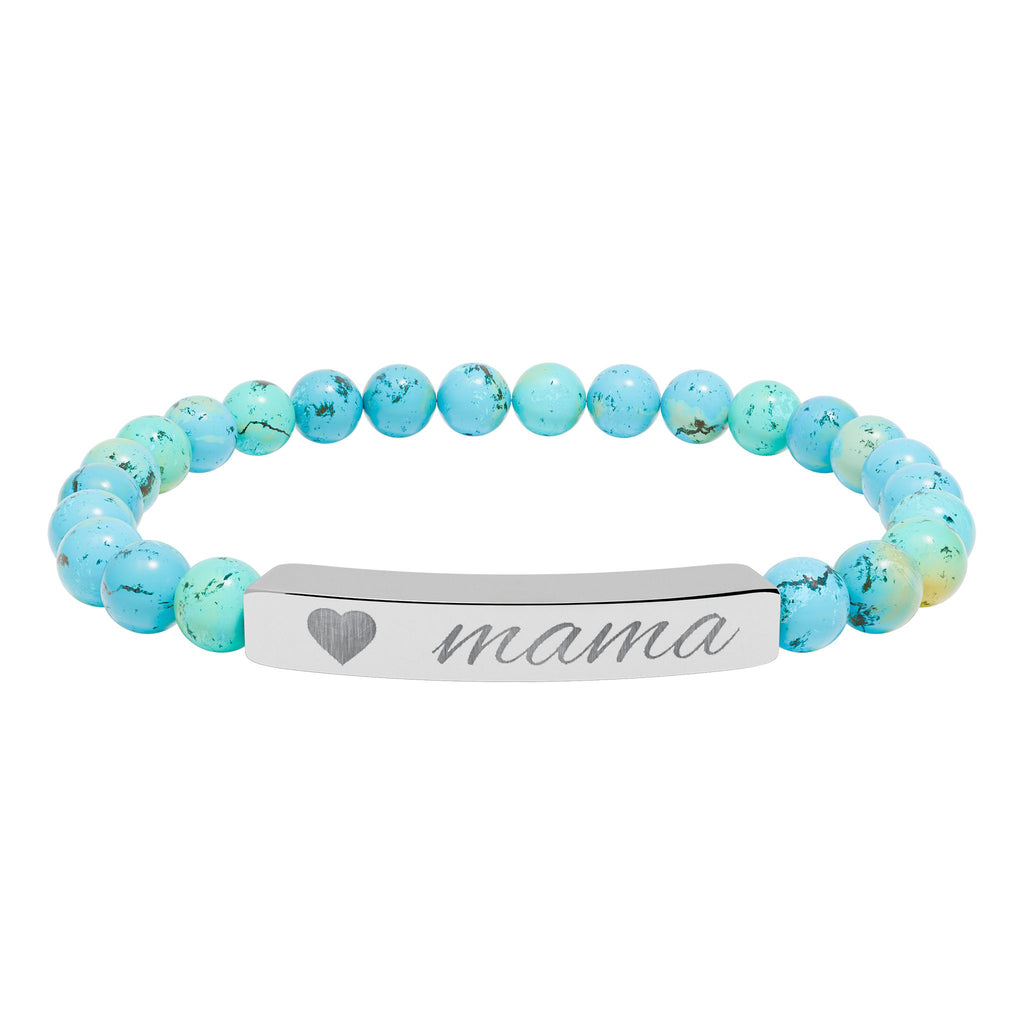 Engraved "mama" Natural Stone Stretch Bracelet — Heart Bar Beaded Bracelet
