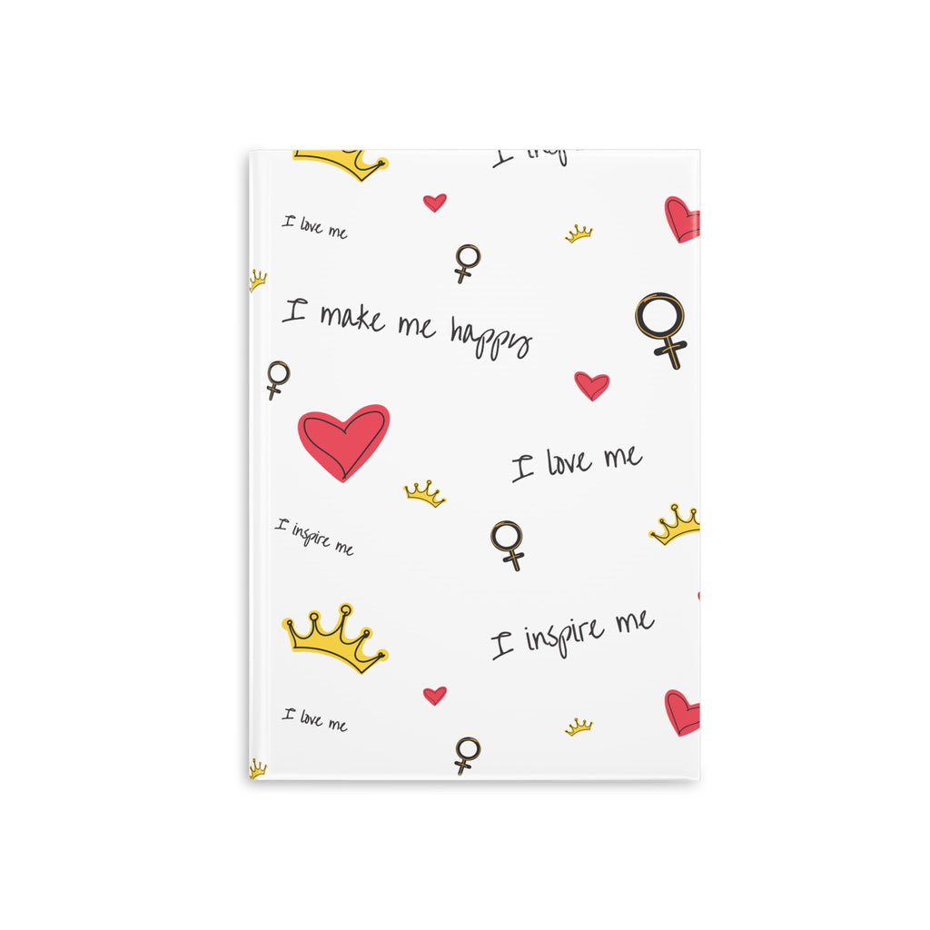 Self-Love Hardcover Notebook — Puffy Cover Journal with "I love me / I make me happy" Pattern