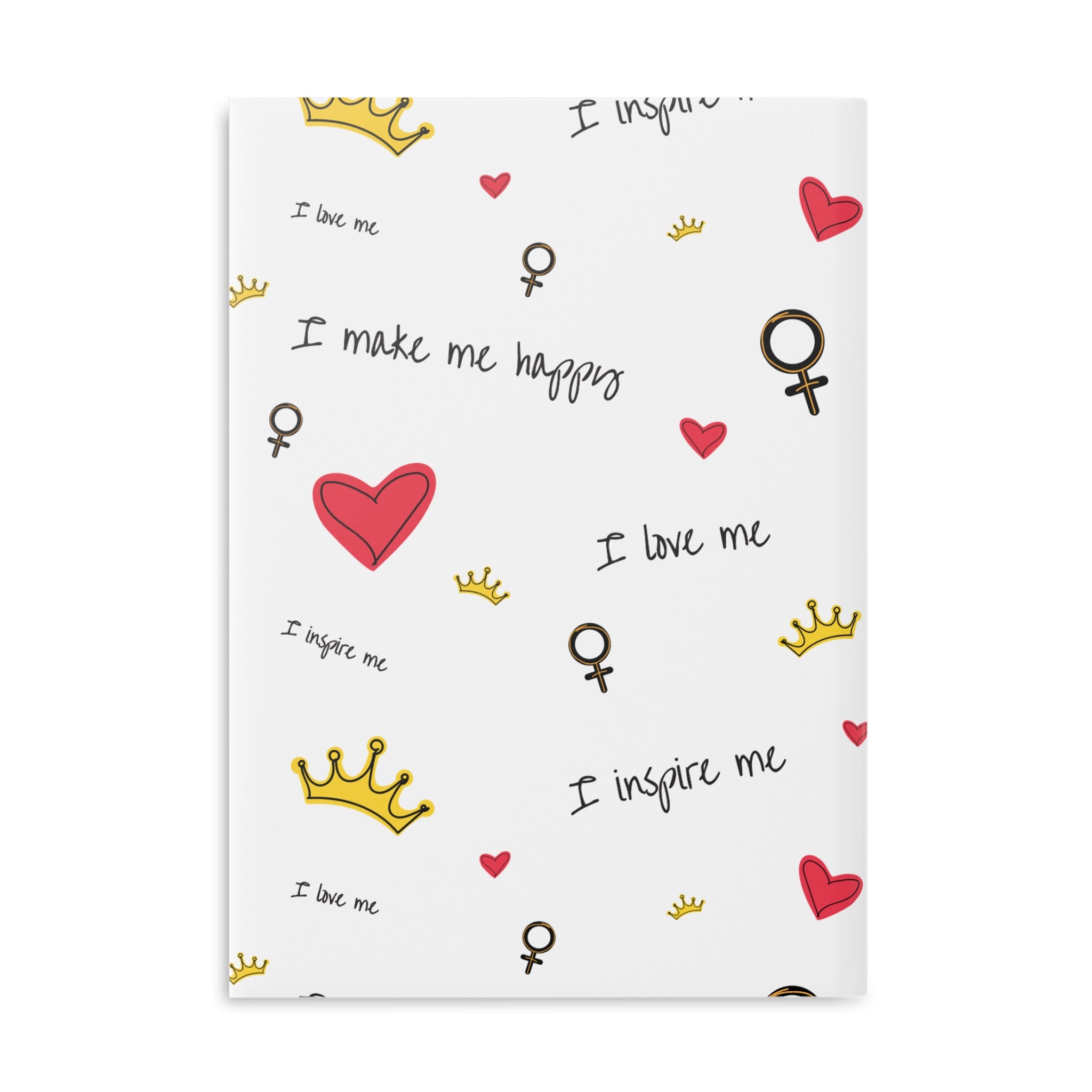 Self-Love Hardcover Notebook — Puffy Cover Journal with "I love me / I make me happy" Pattern